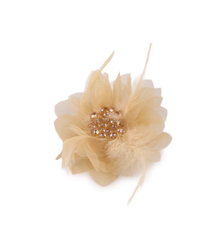 Broche avec Perles en Cristal Taillées et Plumes