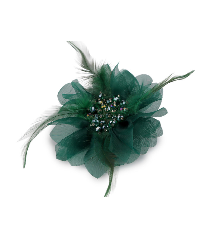 Broche avec Perles en Cristal Taillées et Plumes