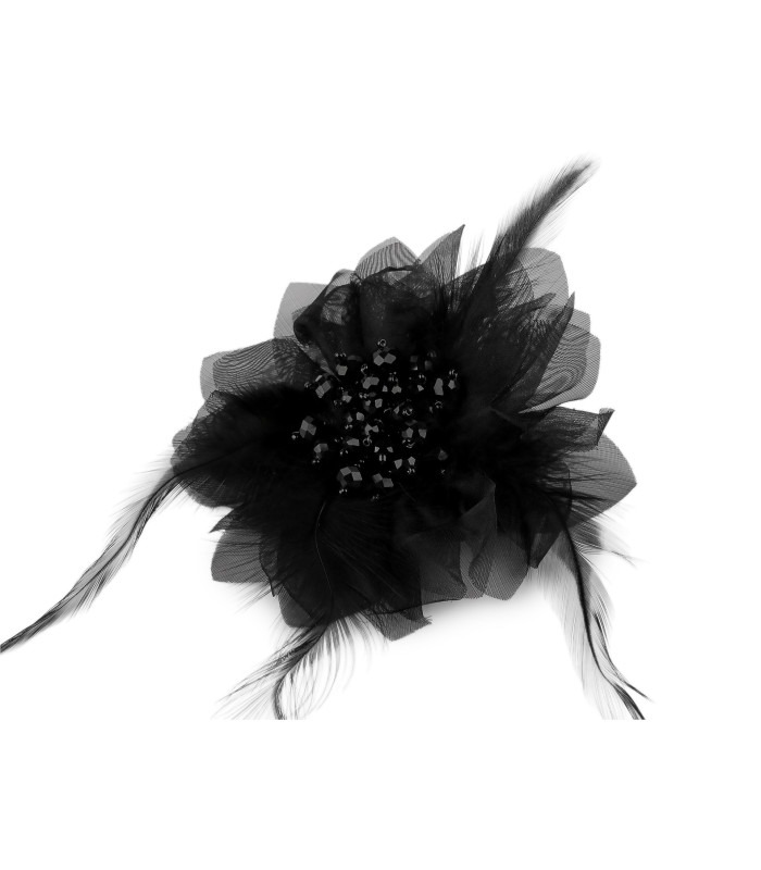 Broche avec Perles en Cristal Taillées et Plumes