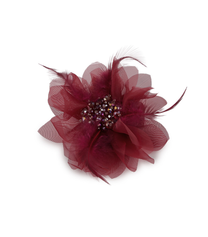 Broche avec Perles en Cristal Taillées et Plumes