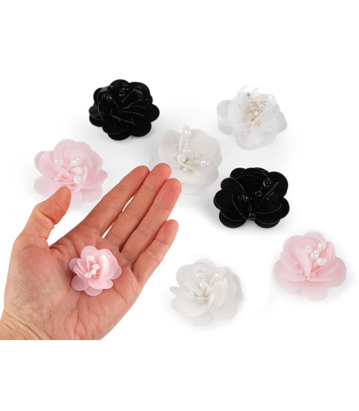 Fleur en Paillettes avec Perles Ø 3,8 cm