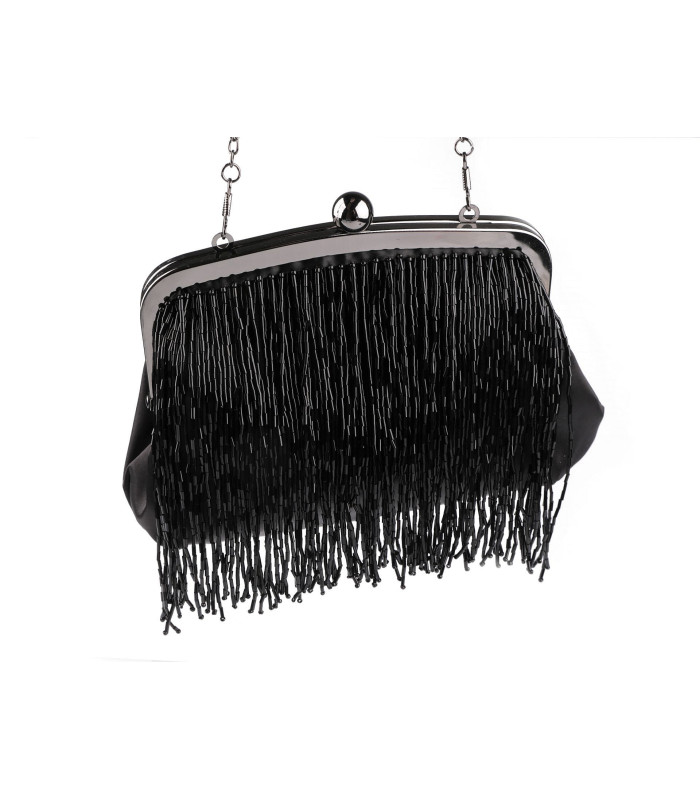 POCHETTE DE SOIRÉE EN SATIN AVEC FRANGES DE PERLES