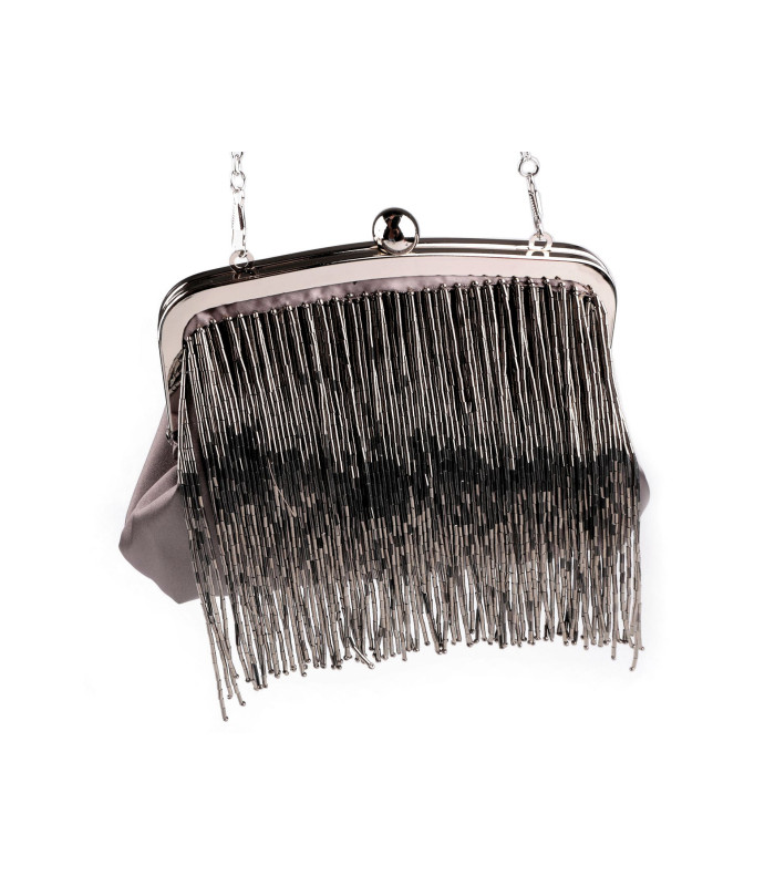 POCHETTE DE SOIRÉE EN SATIN AVEC FRANGES DE PERLES