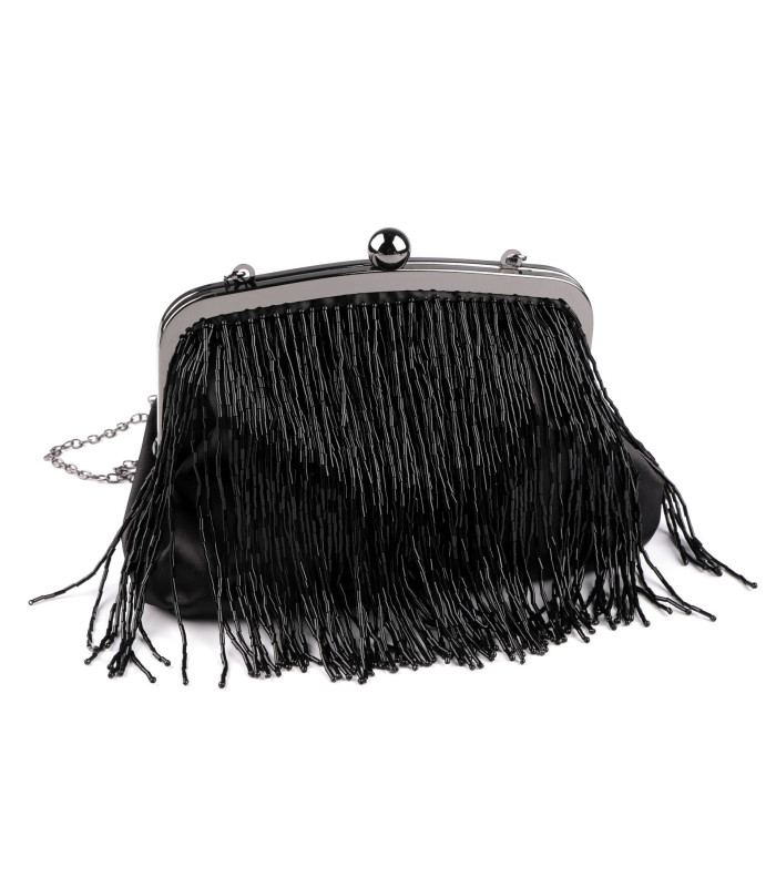 POCHETTE DE SOIRÉE EN SATIN AVEC FRANGES DE PERLES