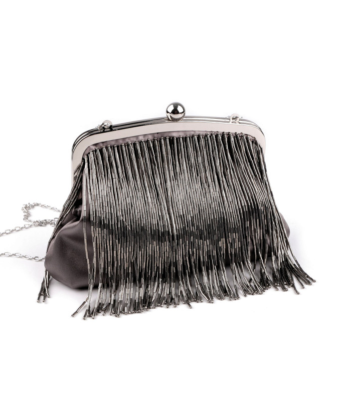 POCHETTE DE SOIRÉE EN SATIN AVEC FRANGES DE PERLES