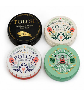 ASSORTIMENT DE 4 BOÎTES MÉTALLIQUES D'ÉPINGLES FOLCH CENTENNIALS