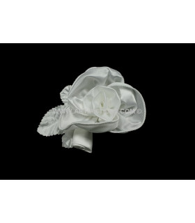 DOUBLE FLEUR EN TISSU ET SATIN AVEC FEUILLES