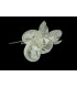 DOUBLE FLEUR EN TISSU ET SATIN AVEC FEUILLES