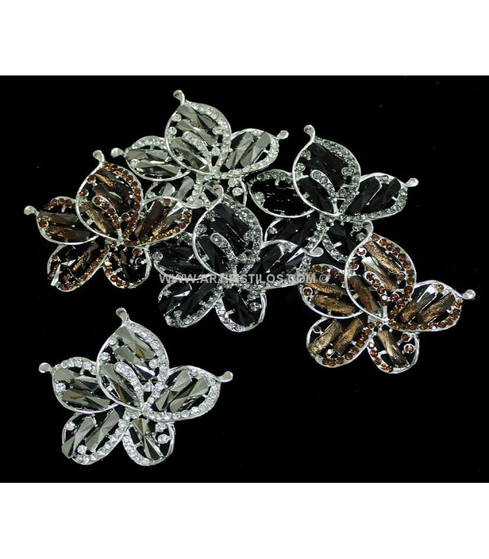 SET 6 BROCHES FLEUR MÉTALIQUE + STRASS