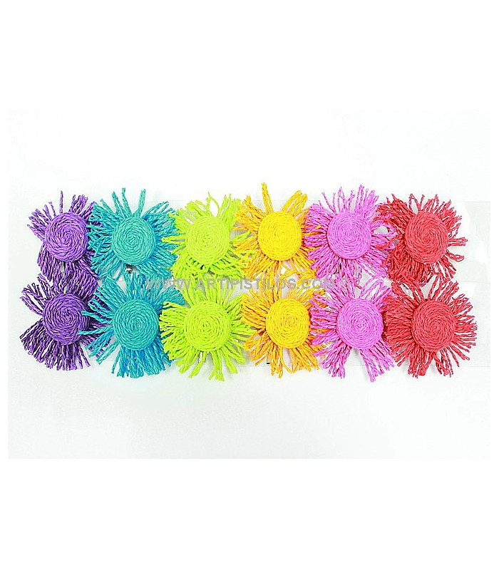 SET 12 BROCHES "SOLEIL" CORDE DE RAPHIA